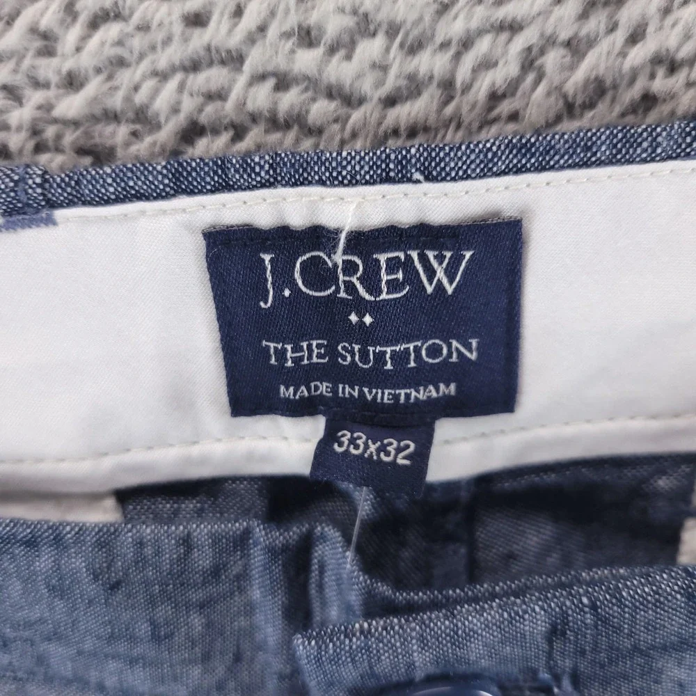J.CREW Pants Mens 33x32 Blue The Sutton Slim Linen Cotton Chambray Chino F0573